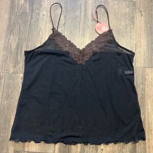 NWT Mark & Spencer Black Brown Lace Trim Sleeveless Cami Top Shirt Lingerie L